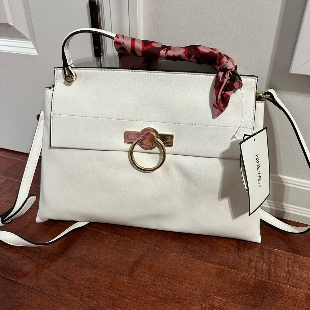 Nine West White Handbag with Gold Accents
